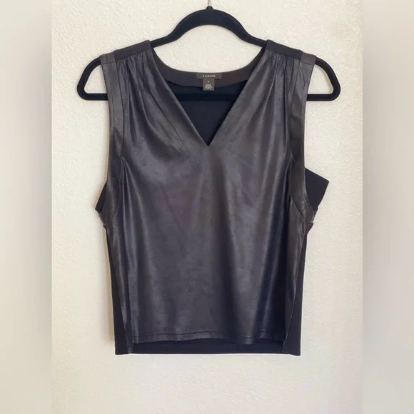 Halogen Faux Leather Black Media Sleeveless Top Size Small - Picture 2 of 8